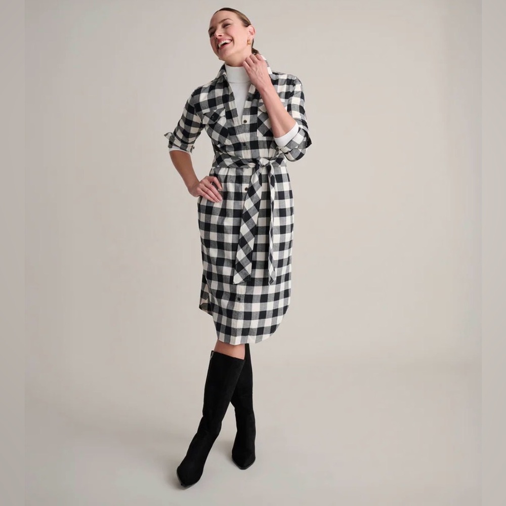UNTUCKit Colby Black White Checker Shirt Dress Buffalo Plaid Cottagecore NWOT